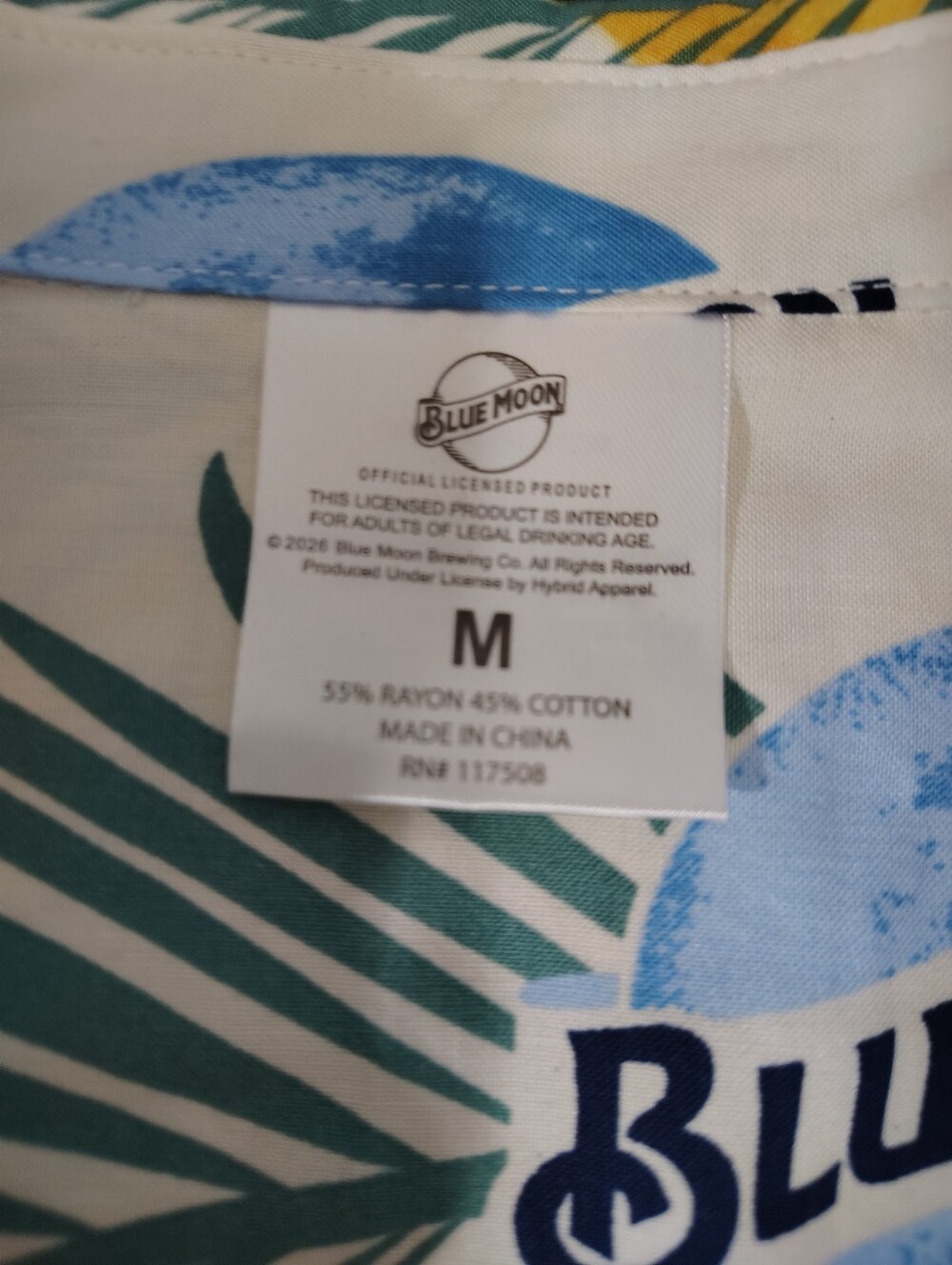 Blue Moon Tropical Beer Print Button-Up Shirt - White & Yellow Men's Size Medium - Picture 5 of 5